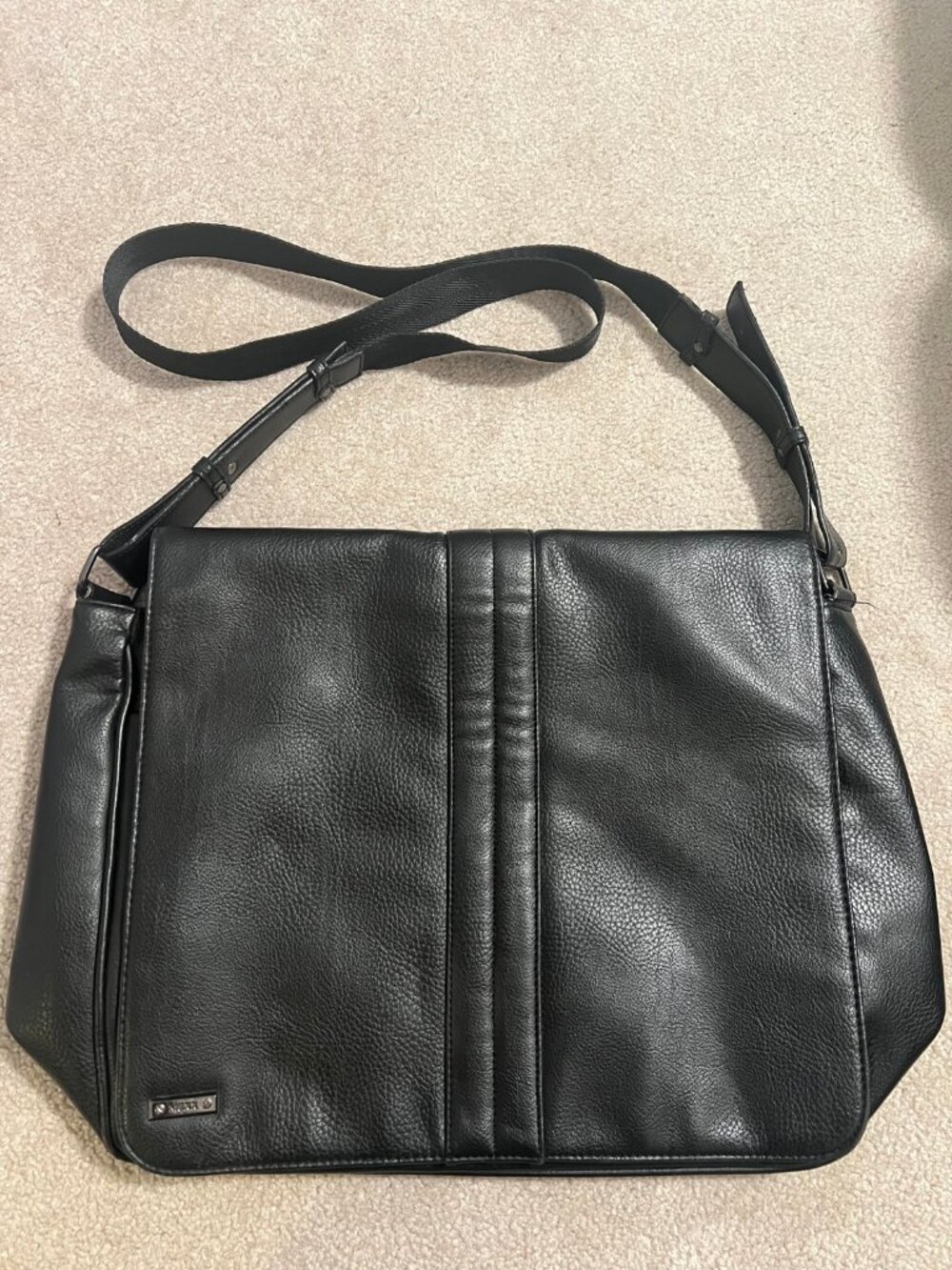 MEXX Black Leather Flap Messenger Bag Crossbody